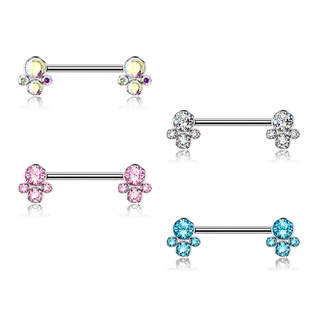 Titanium Nipple Piercing 4 Zirconia Silver Internally Threaded