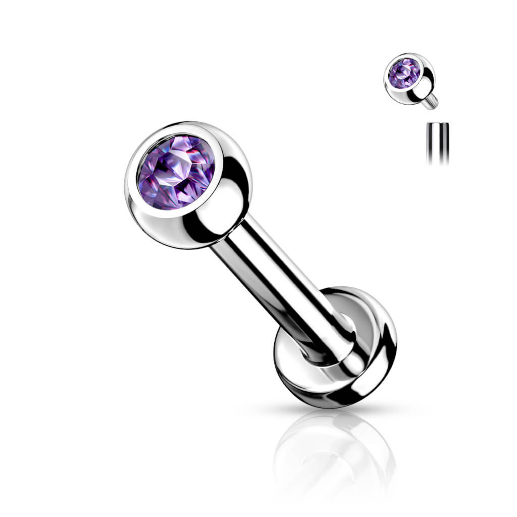 Titanium Labret Ball Zirconia Silver Internally Threaded