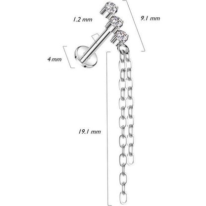 Titan Labret 3 Zirkonia Kette beweglich Innengewinde