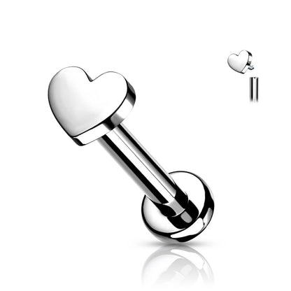 Titanium Labret Heart Flat Internally Threaded