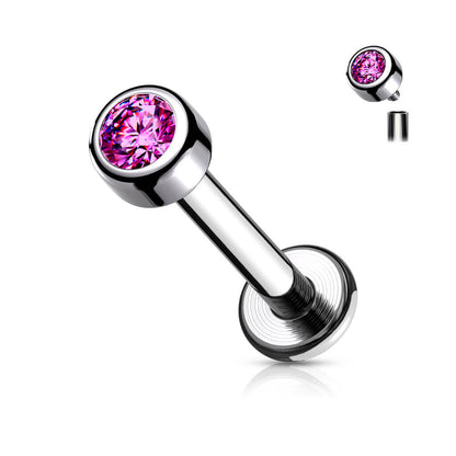 Titanium Labret Zirconia Round Silver Internally Threaded