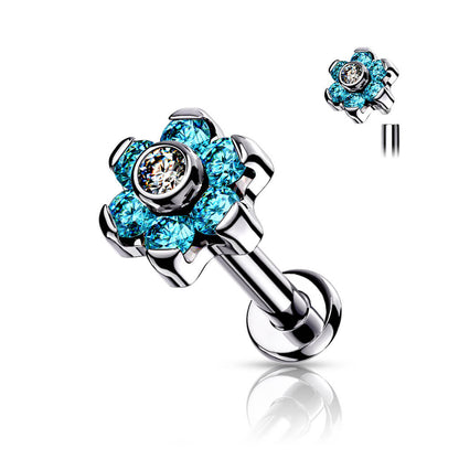 Titan Labret Blume Zirkonia Silber Innengewinde