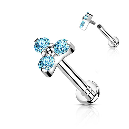 Titan Labret Dreieck Zirkonia Silber Innengewinde