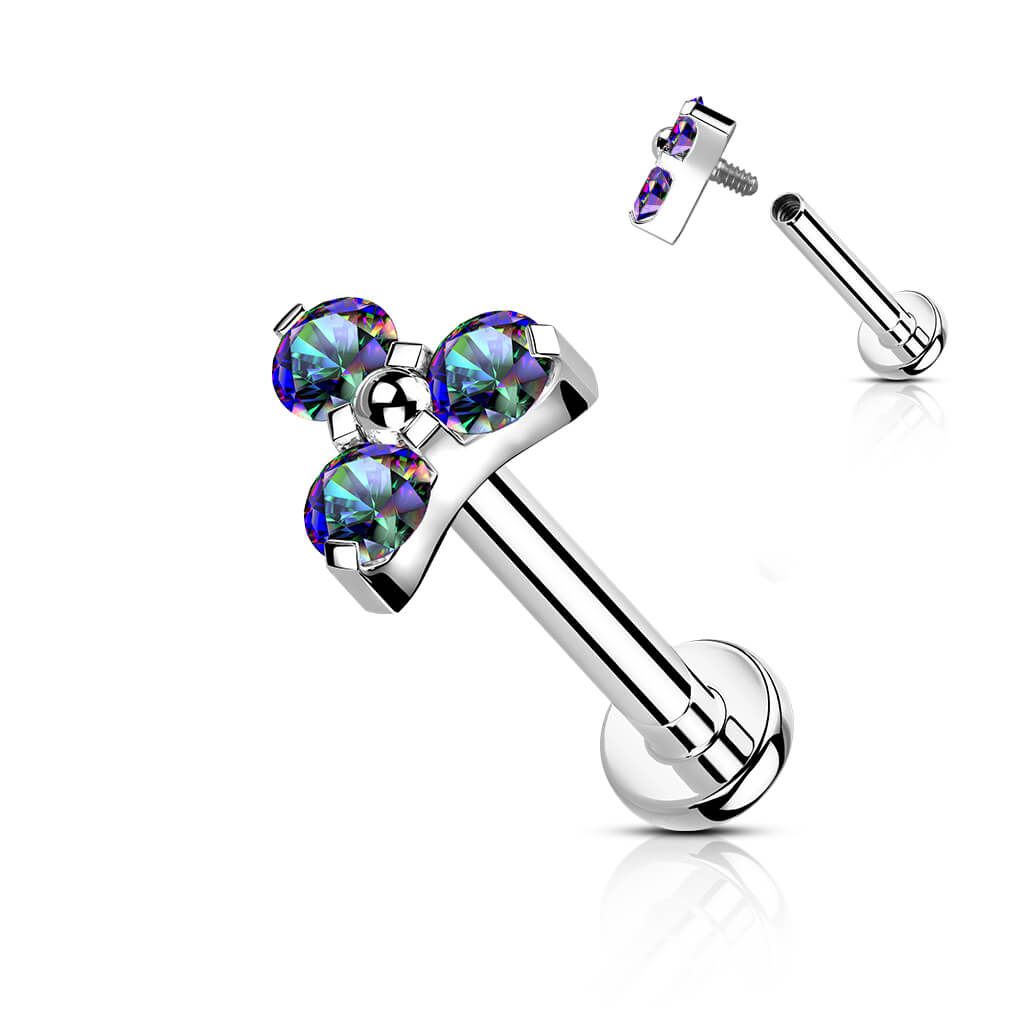 Titan Labret Dreieck Zirkonia Silber Innengewinde