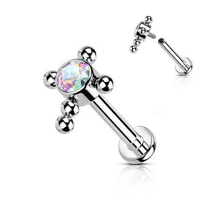 Titanium Labret Cross Zirconia Internally Threaded