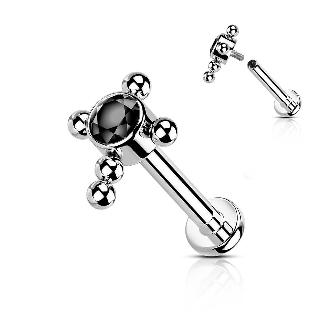 Titanium Labret Cross Zirconia Internally Threaded