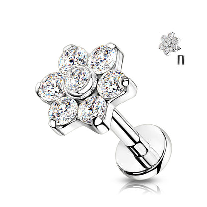 Titanium Labret Flower Zirconia Internally Threaded