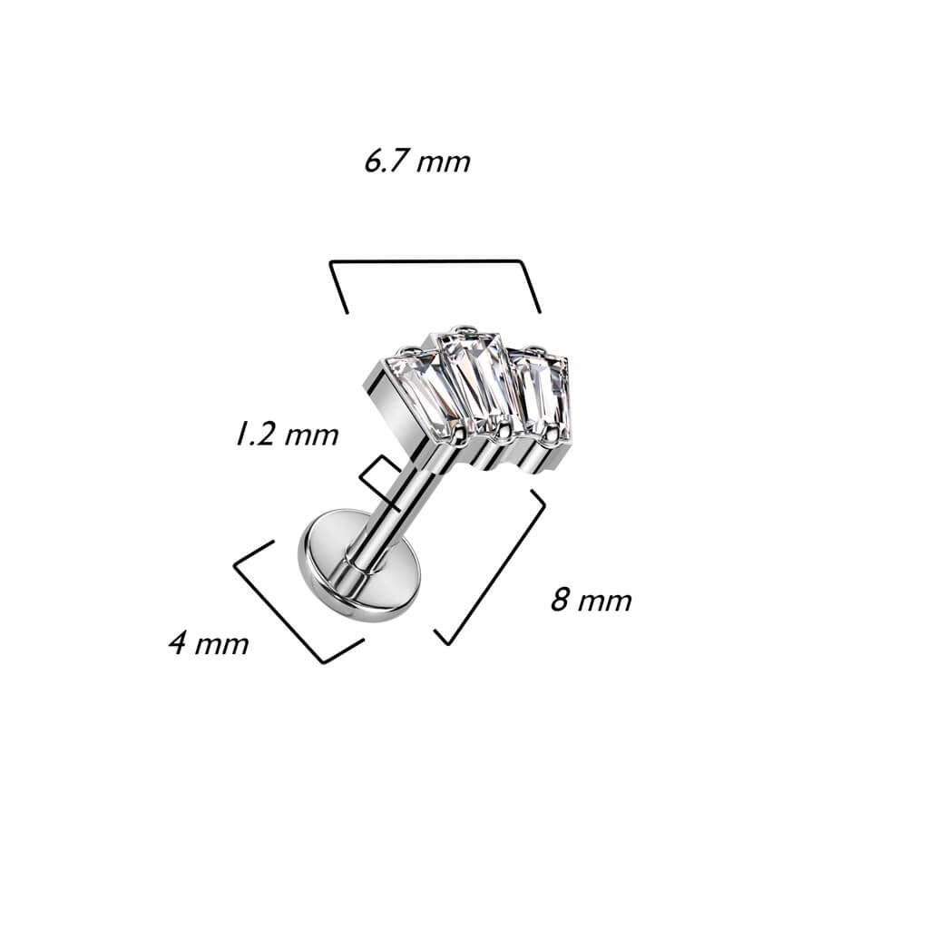 Titanio Labret Baguette di zirconi/opali Filettatura Interna