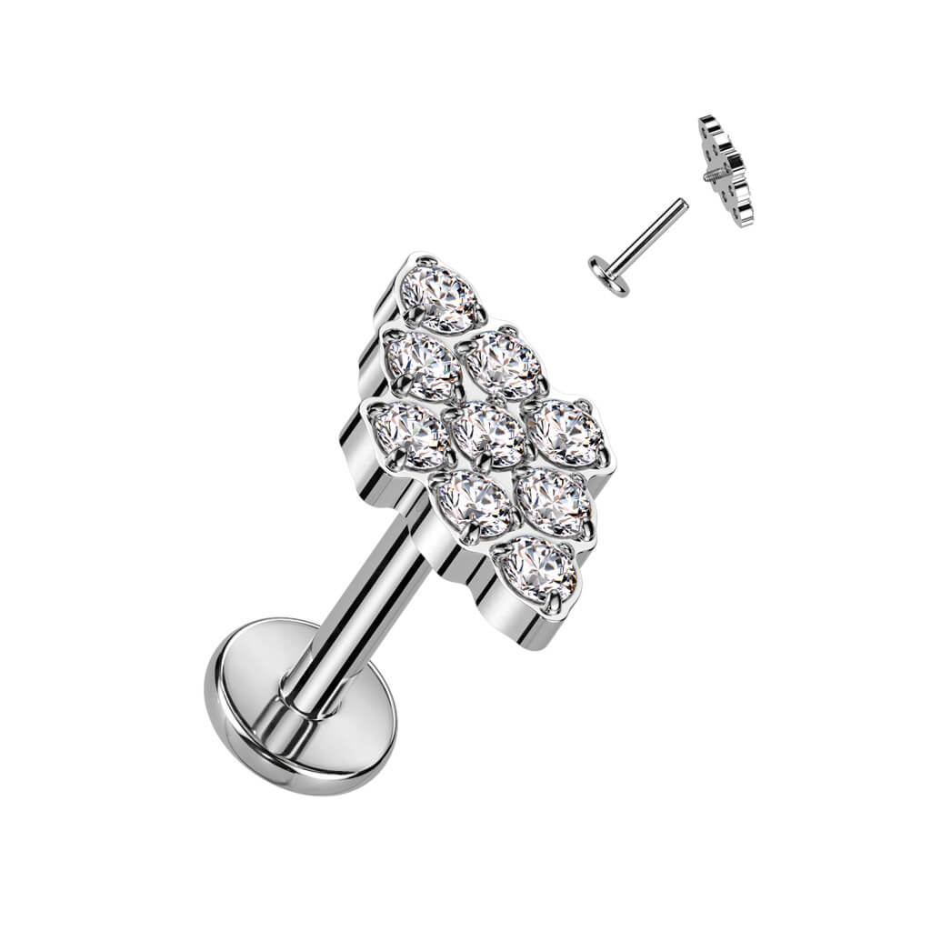 Titanio Labret Design diamante di zirconi Filettatura Interna