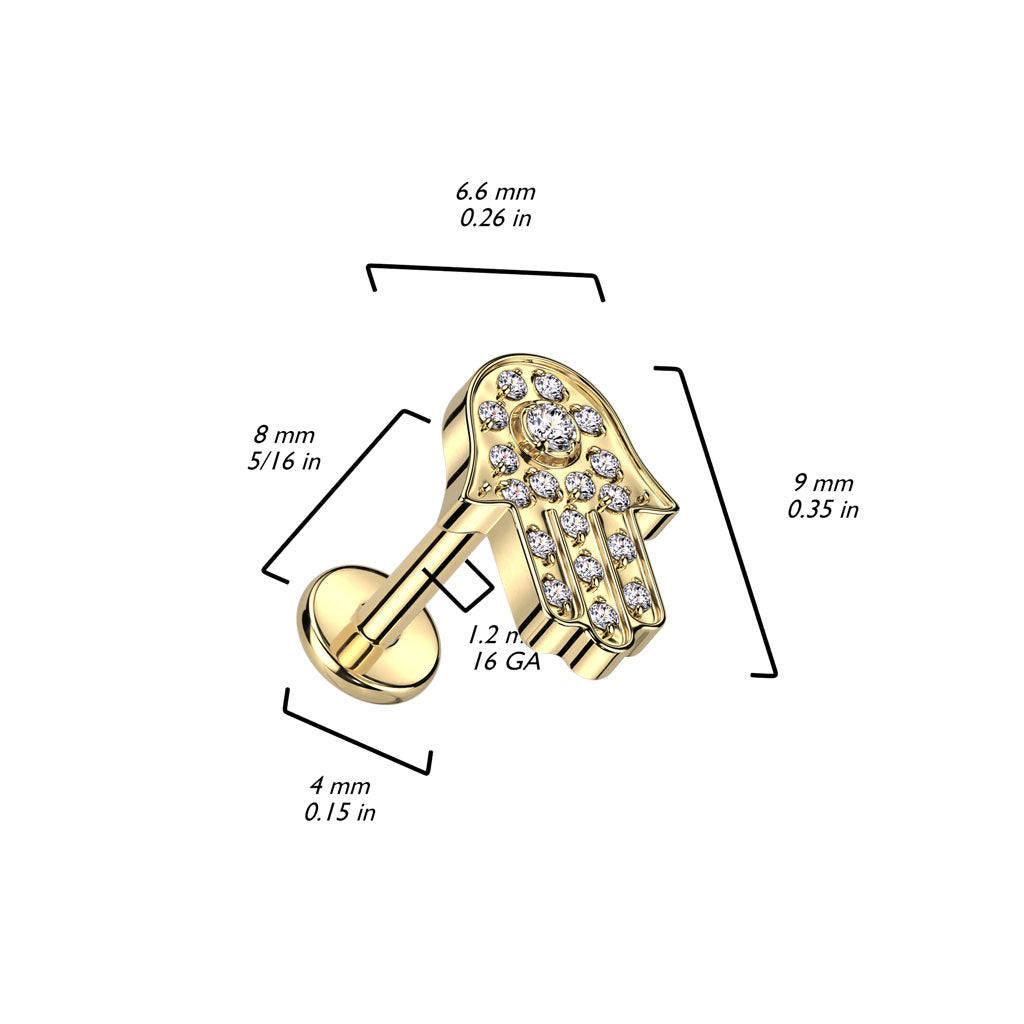 Titanio Labret Hamsa con zirconi  Filettatura Interna