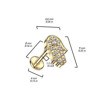 Titanio Labret Hamsa con zirconi  Filettatura Interna