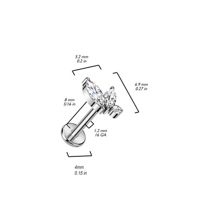 Titanio Labret Zirconi con taglio marquise Filettatura Interna