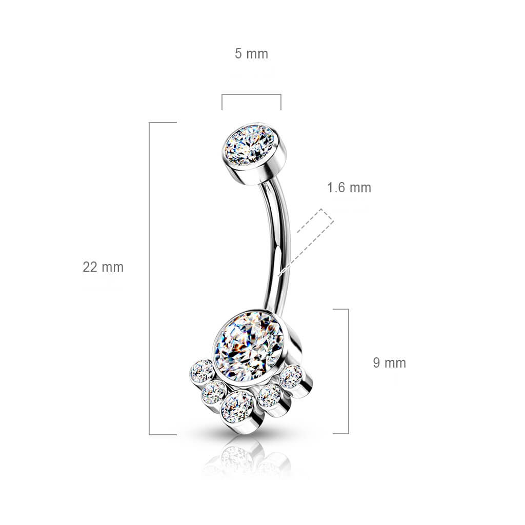 Titan Bauchnabelpiercing Zirkonia Silber Innengewinde