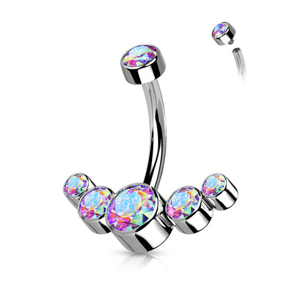 Titanium Belly Button Piercing 5 Zirconia Silver Internally Threaded