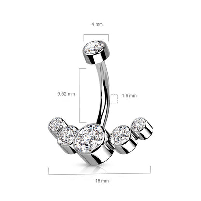 Titanium Belly Button Piercing 5 Zirconia Silver Internally Threaded