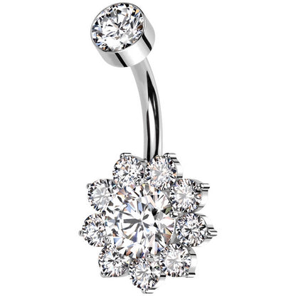 Titanium Belly Button Piercing flower zirconia Internally Threaded