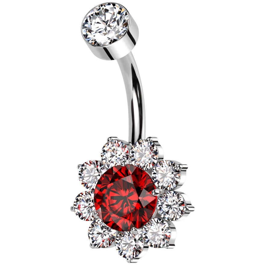 Titanium Belly Button Piercing flower zirconia Internally Threaded