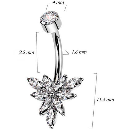 Titane Piercing Nombril Marquise Zircone Filetage Interne