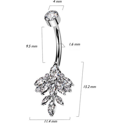 Titane Piercing Nombril Feuille Marquise Zircone Filetage Interne