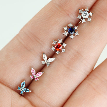 Nose L-Shape Butterfly Flower Zirconia Silver