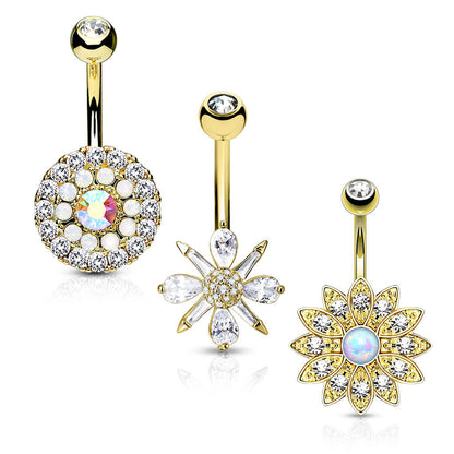 Bauchnabelpiercing Blumen Zirkonia Opal Gold