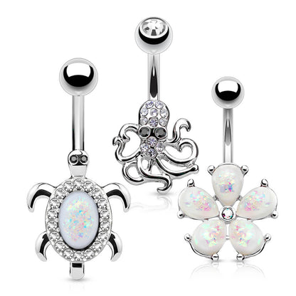 Belly Button Piercing Set Zirconia Opal Siber