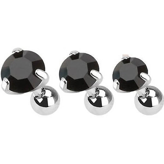 Barre Zircone Noir Ronde Argent