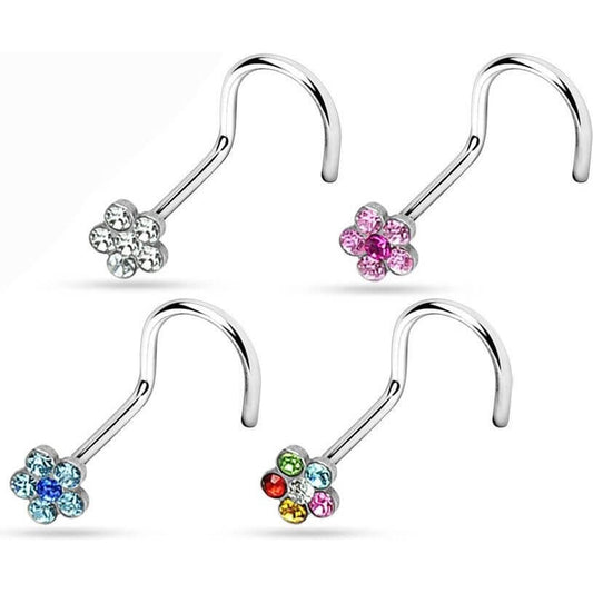 Nose Screw Flower Zirconia Silver