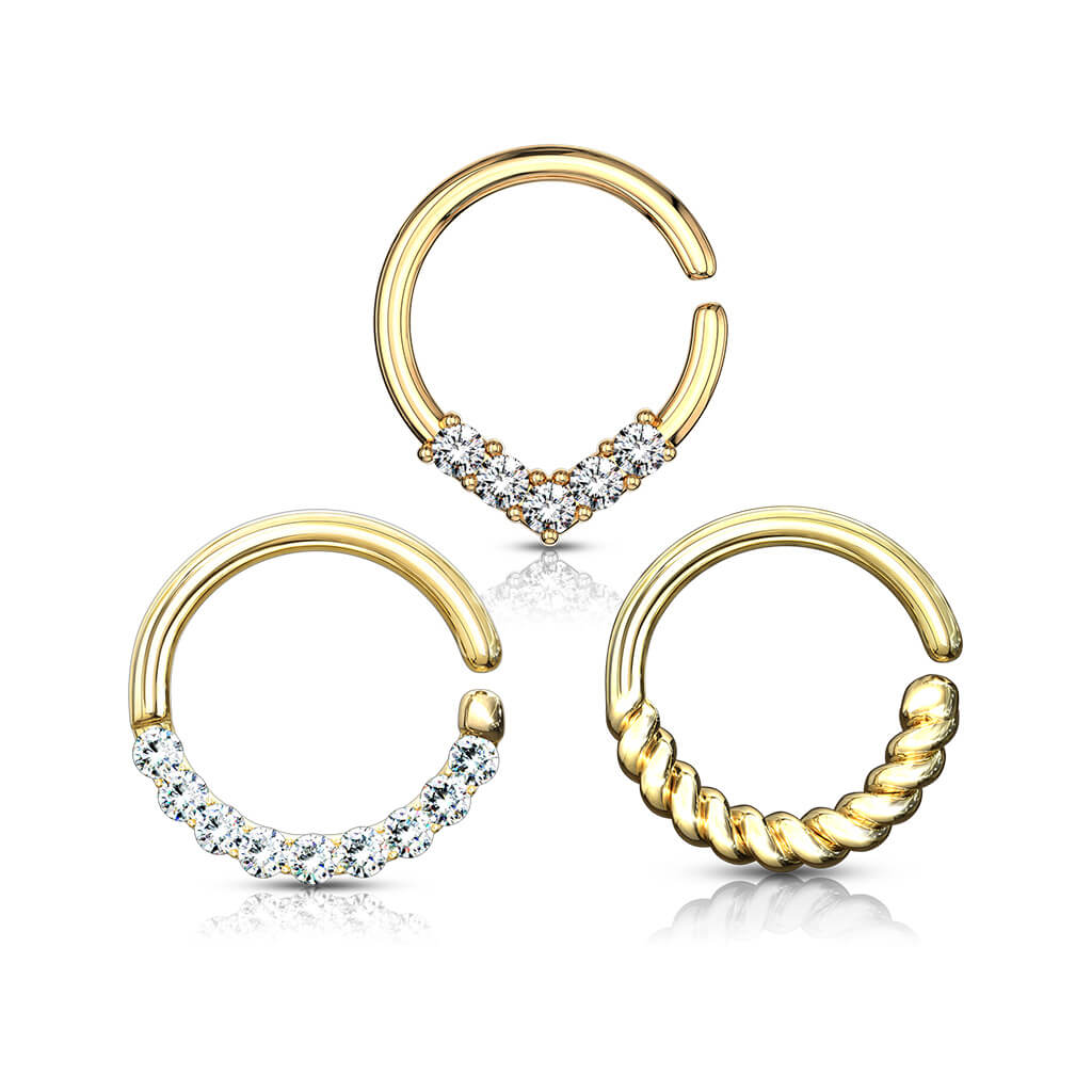 Septum Piercing Set Ring Zirconia Gold Bendable