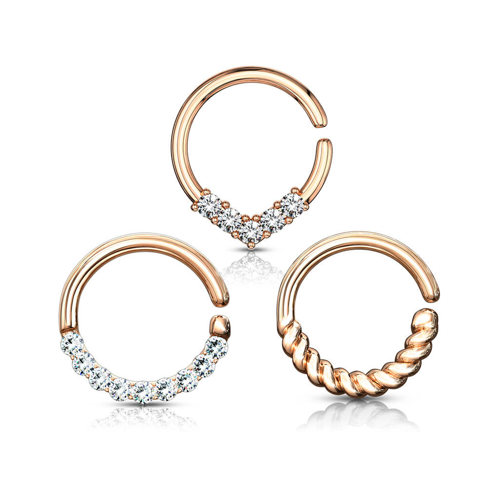 Septum Piercing Set Ring Zirconia Gold Bendable