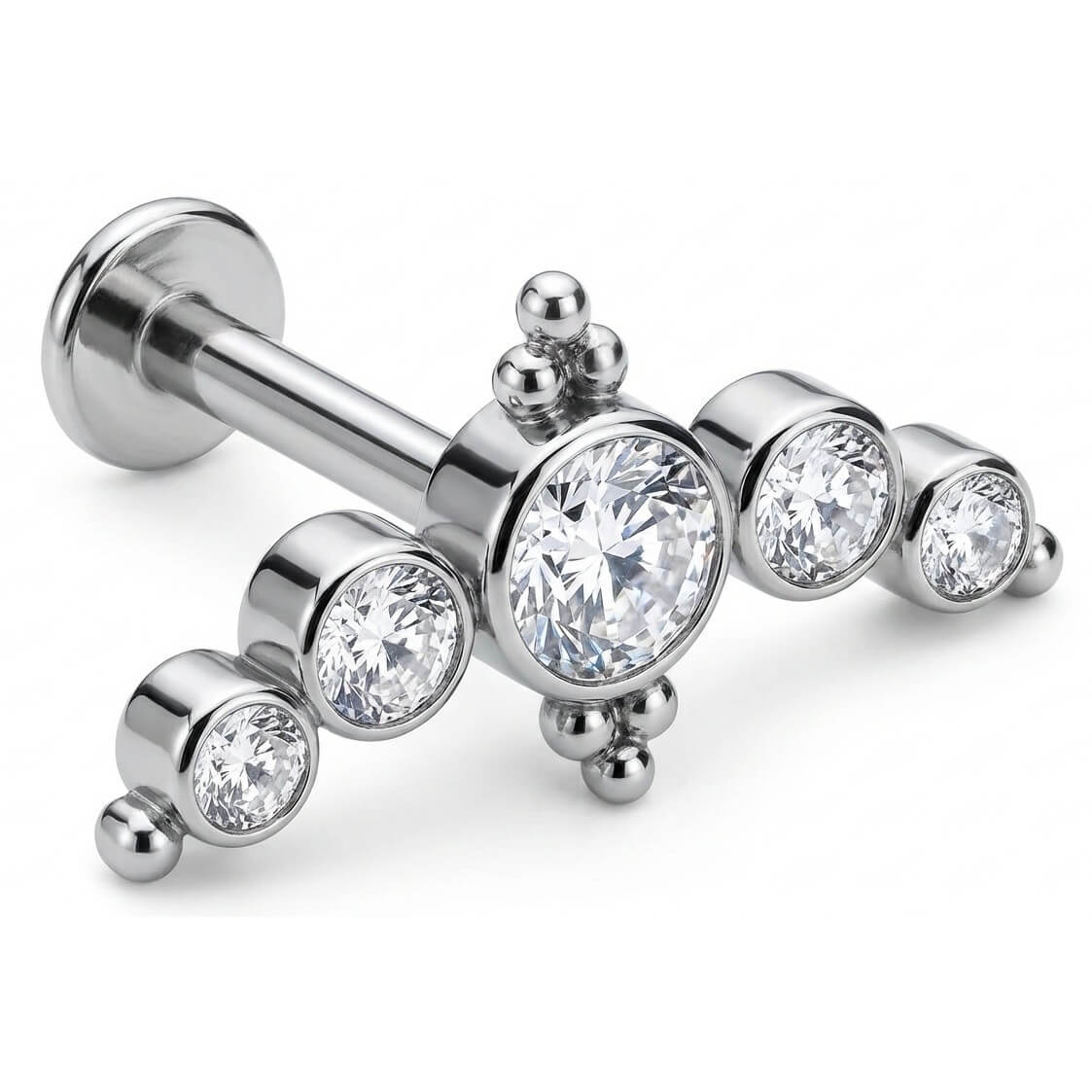 Titanium Labret Bezel Set Crystal Tiara Arc Internally Threaded