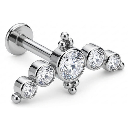 Titanium Labret Bezel Set Crystal Tiara Arc Internally Threaded