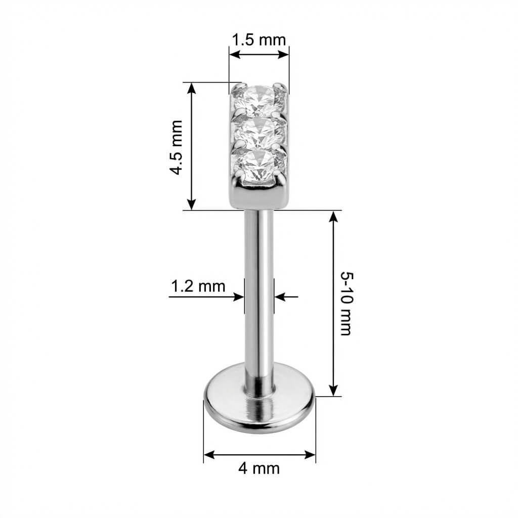 Titanium Labret Triple Crystal Bar Top Internally Threaded