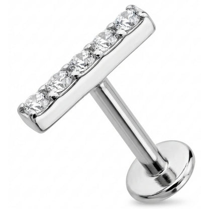 Titanium Labret Five Crystal Lined Bar Internally Threaded