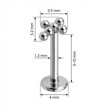Titanium Labret Five Bead Cross Cluster Internally Threaded