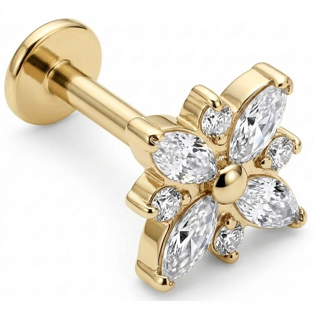 Titanium Labret Marquise Crystal Flower Blossom Internally Threaded