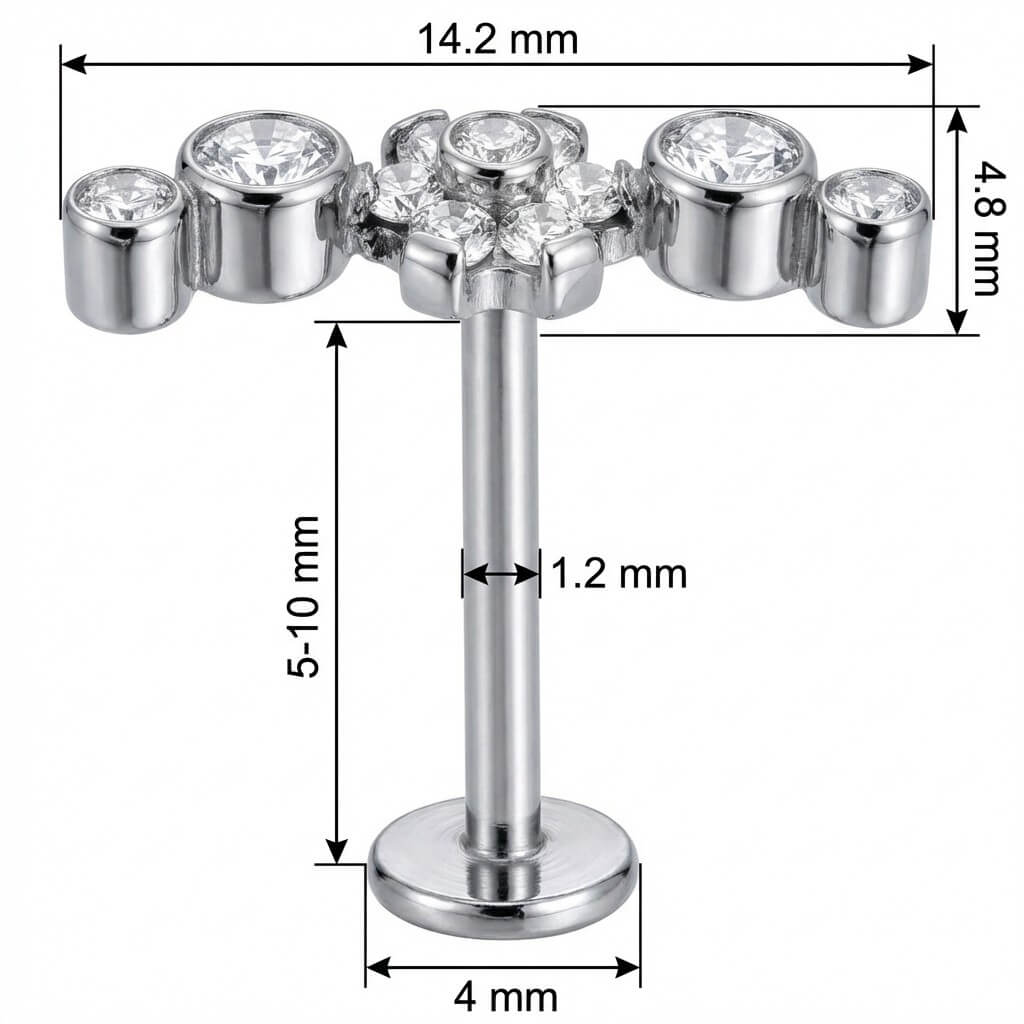 Titanium Labret Crystal Flower Curved Cluster Internally Threaded