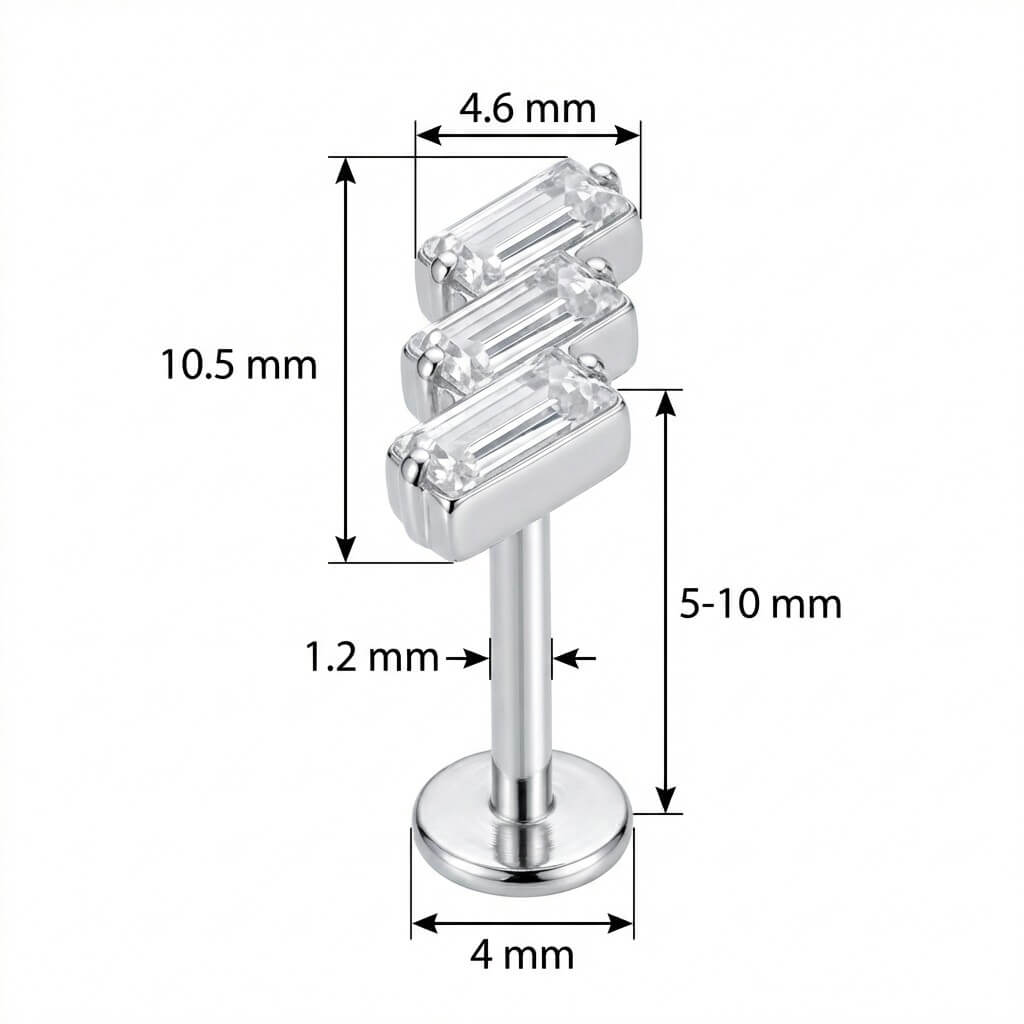 Titanium Labret Triple Baguette Crystal Cluster Internally Threaded