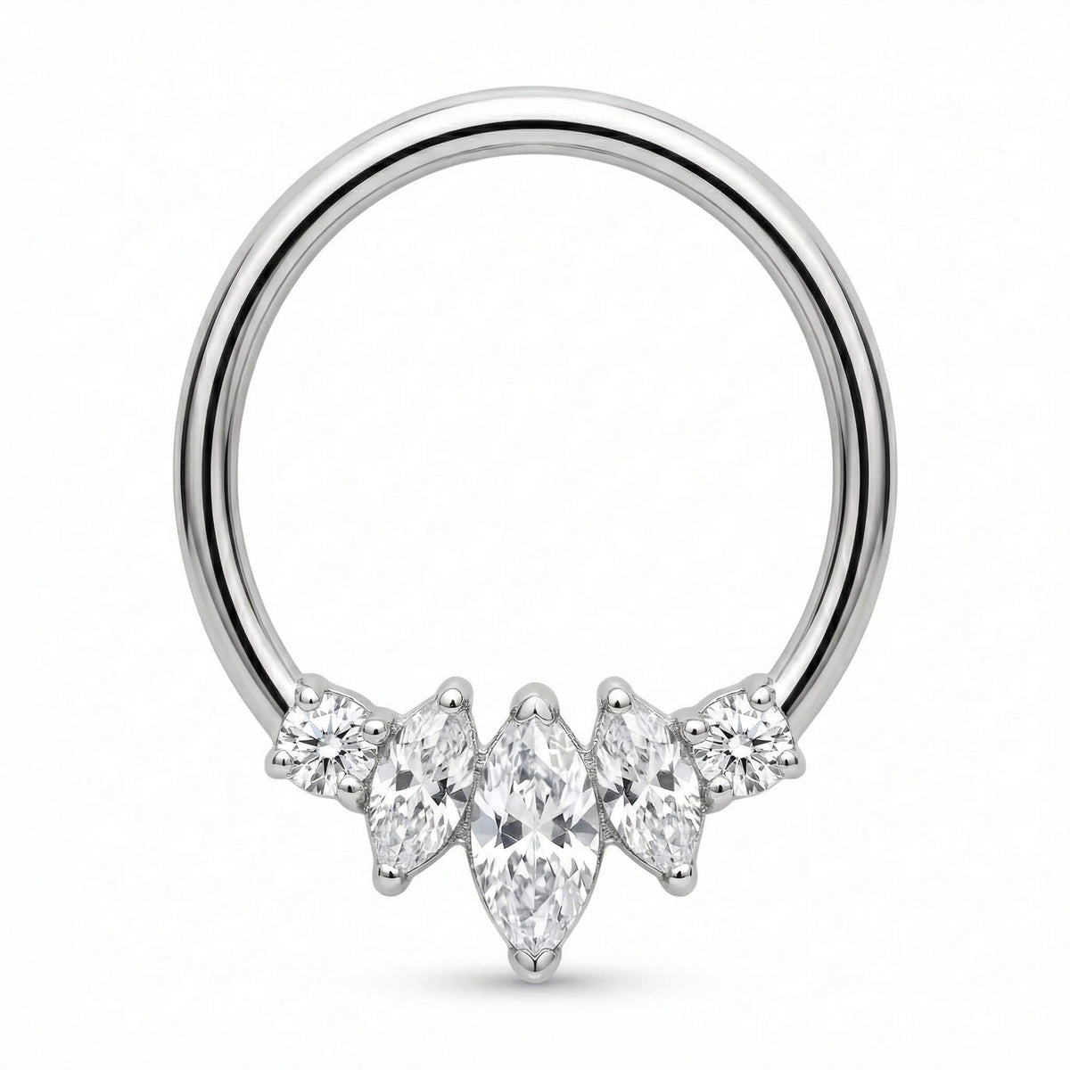 Titanium Ring Marquise And Round Stone Cluster Clicker