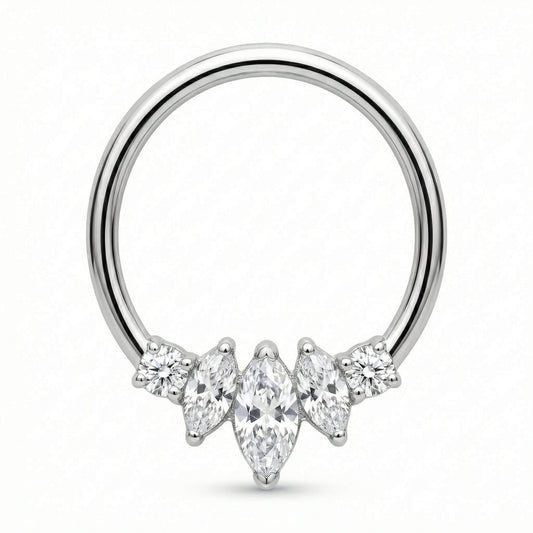 Titanium Ring Marquise And Round Stone Cluster Clicker