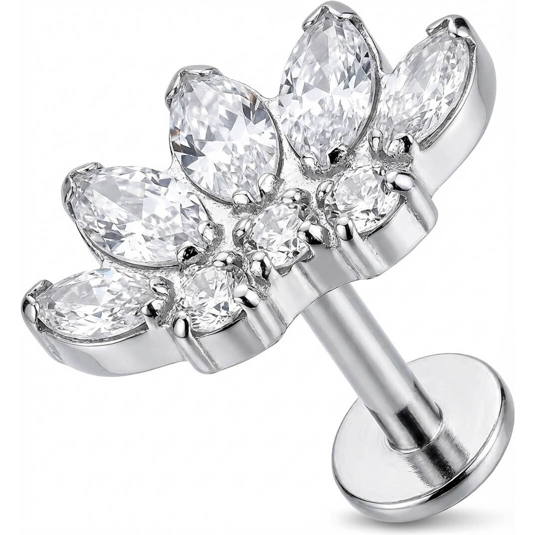 Titanium Labret Marquise Crystal Lotus Fan Internally Threaded