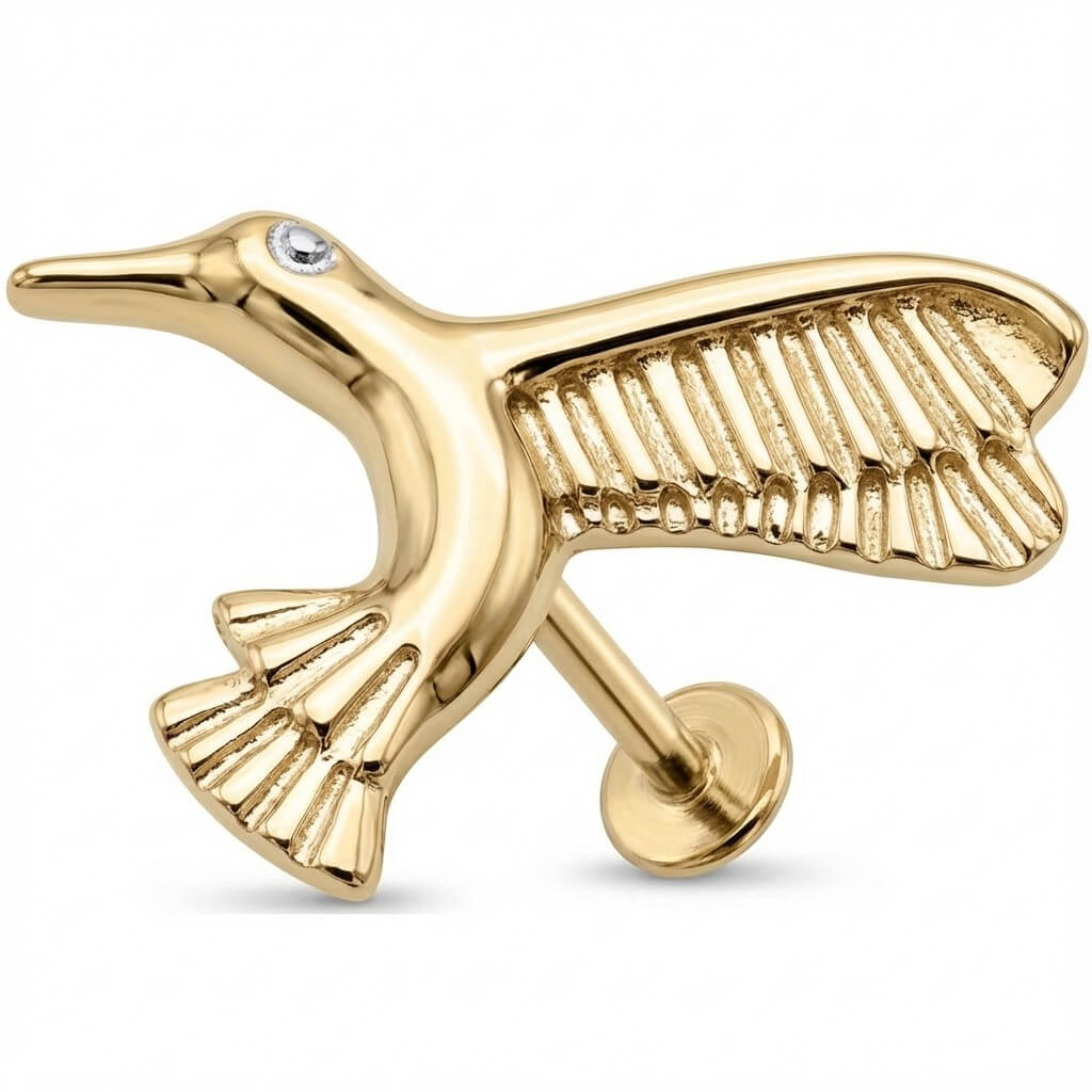 Titanium Labret Flying Hummingbird Bird Figure Internally Threaded