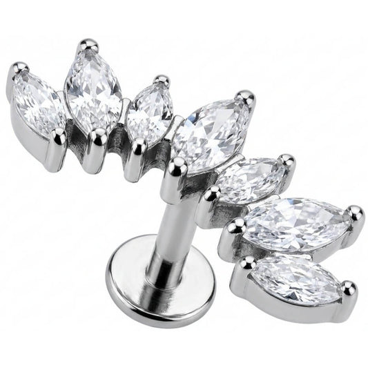 Titanium Labret Curved Marquise Crystal Vine Arc Internally Threaded