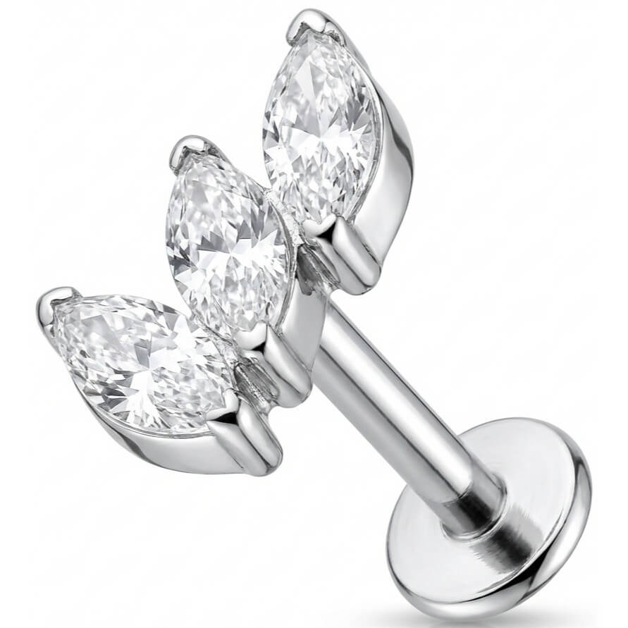 Titanium Labret Triple Marquise Crystal Fan Internally Threaded