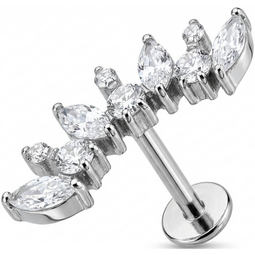 Titanium Labret Crystal Vine Arc Cluster Internally Threaded