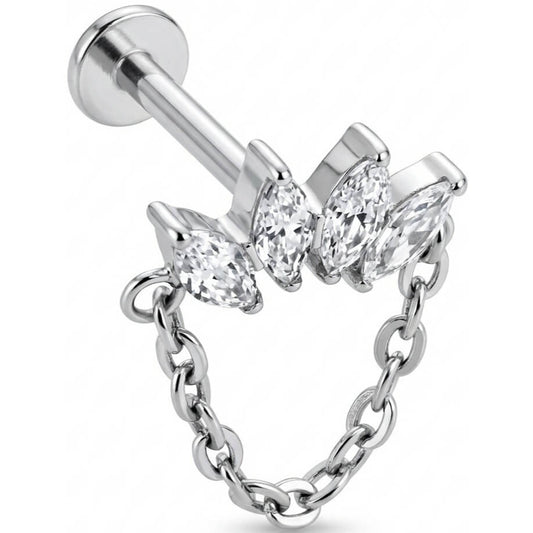 Titanium Labret 5 cubic zirconias Internally Threaded