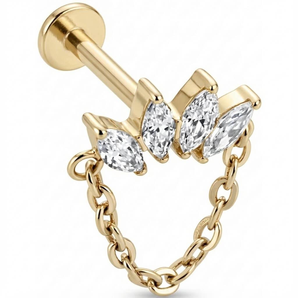 Titanium Labret Marquise Fan With Draping Chain Internally Threaded