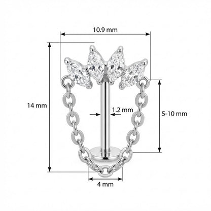 Titanium Labret Marquise Fan With Draping Chain Internally Threaded