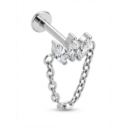 Titanium Labret Triple Marquise Cluster With Chain Internally Threaded