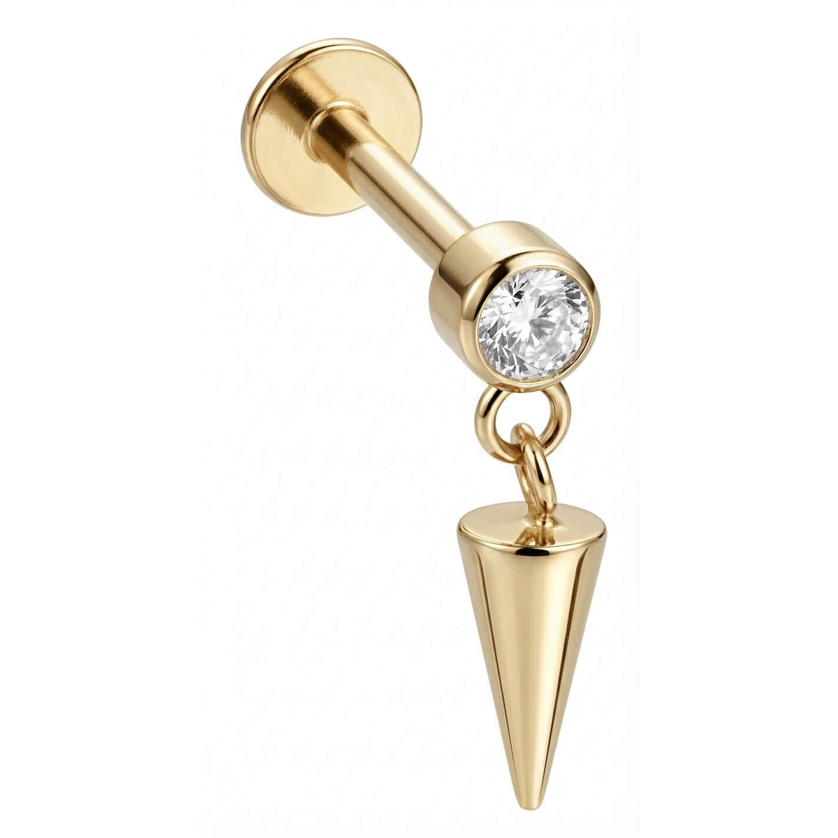 Titanium Labret Crystal Bezel With Dangle Spike Internally Threaded